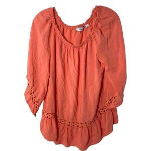 NORTHWEST INDIGO Women's flowy top Size M  Peach color Pretty embroidered detail